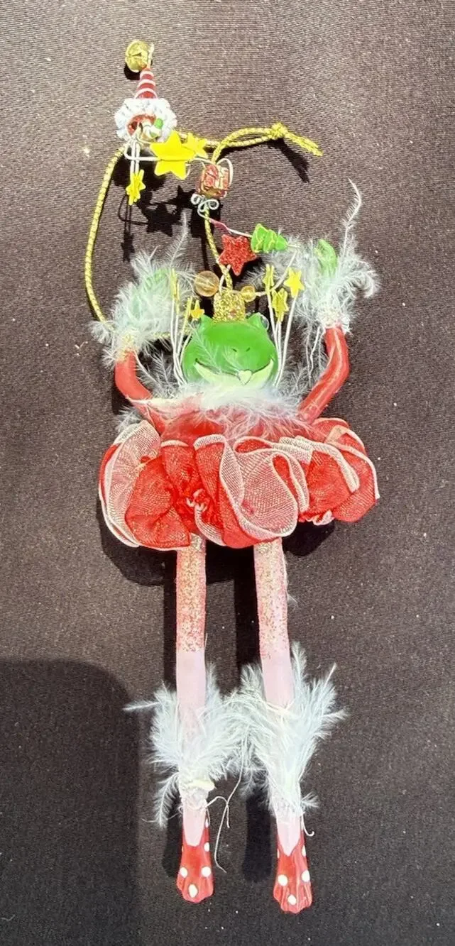 Vintage Katherines Collection Dangle Leg Fancy Frog Christmas Ornament Rare! K2
